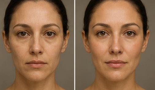 Example showing facial volume restoration before and after treatment