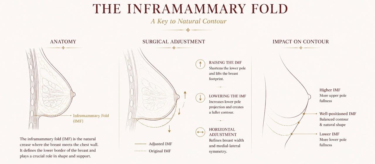 Illustration explaining the inframammary fold and its role in breast augmentation planning